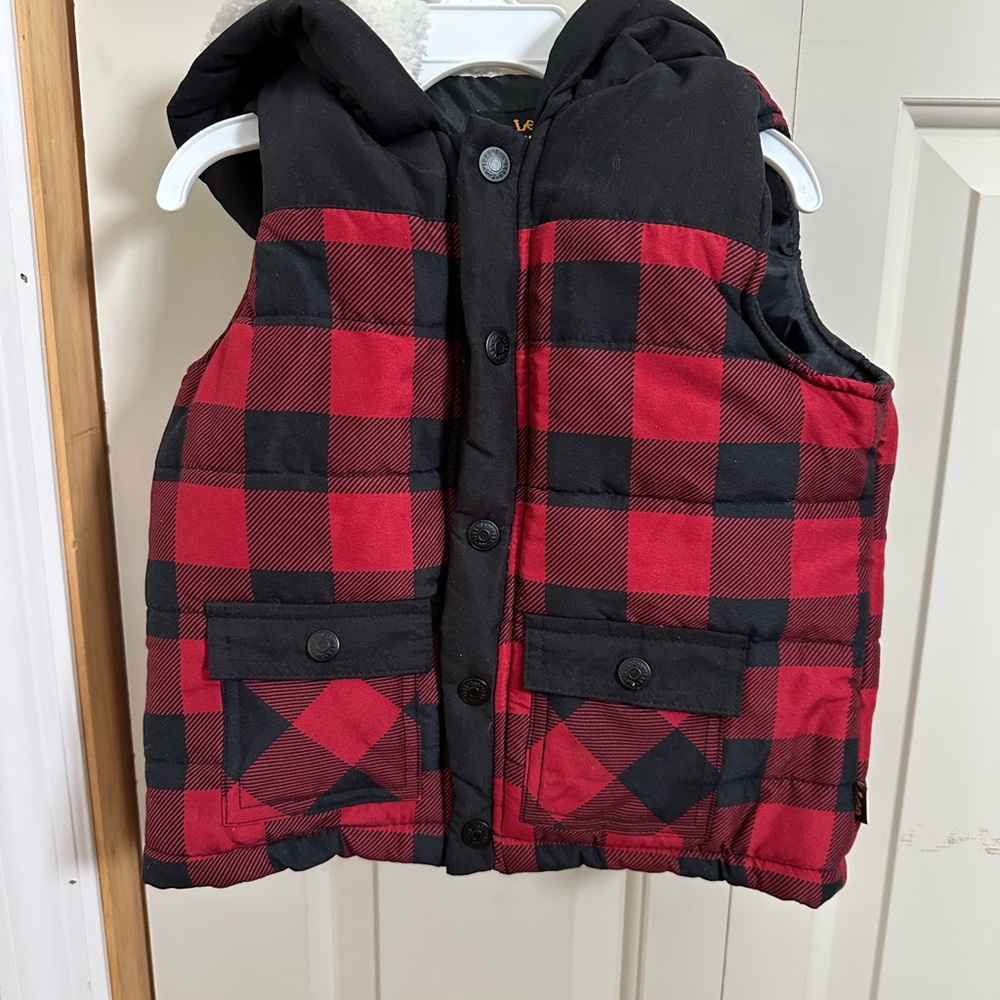 Lee Red and Black Plaid Kids Puffer Vest